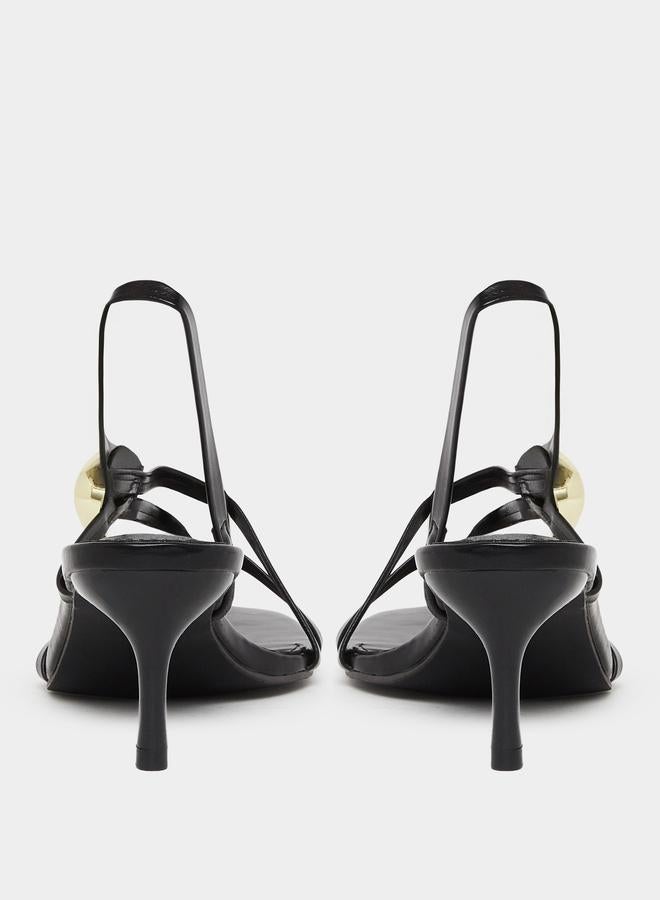Styli Black Strappy Sandals with Gold Detail - Image 4